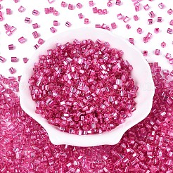 ガラスシードビーズ  銀並ぶ  正方形  濃いピンク  3~4x3x3mm  穴：1.2mm  約6300個/ポンド&nbsp;SEED-M011-01A-24