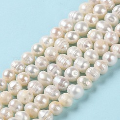 天然養殖淡水パールビーズ連売り  ポテト  グレードAB  パパイヤホイップ  8~10.5x7.5~8.5mm  穴：0.7mm  約45個/連  13.07''（33.2センチメートル）&nbsp;PEAR-E018-14