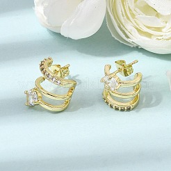 真鍮製マイクロパヴェキュービックジルコニアスタッドピアス  ハーフフープピアス  長持ちメッキ  ラックめっき  鉛フリー＆カドミウムフリー  18KGP本金メッキ  18KGP本金メッキ  13.5x12mm&nbsp;LS-KK-CBA6305-16G