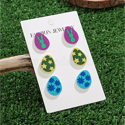イースターアクリルスタッドピアス3組  卵  ミックスカラー  20x15mm&nbsp;FS-WG03FB9-01