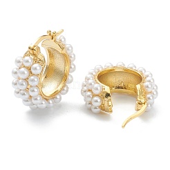 真鍮製フープピアス  アクリル模造パール付き  リング  ホワイト  18KGP本金メッキ  21.5x21x8.5mm  ピン：0.7mm&nbsp;EJEW-A058-03G