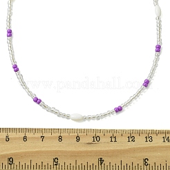 米粒、天然貝殻、丸いガラスシードビーズを使用した女性用ネックレス  ゴールドカラー  ミックスカラー  16.06インチ（40.8cm）&nbsp;NJEW-MZ00153