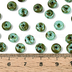 ピカソガラスシードビーズ  丸い穴  ロンデル  ターコイズ  6~6.5x3mm  穴：1.4mm  約2500個/ポンド&nbsp;SEED-N010-01F