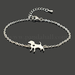 304ステンレススチールパピーリンクコネクター  手動研磨  心と犬のシルエット  ステンレス鋼色  13x16x1.5mm  穴：1.2mm  10pc&nbsp;STAS-CJ0001-15