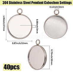 304ステンレススチールペンダントカボションセッティング40個  プレーンエッジベゼルカップ  フラットラウンド  ステンレス鋼色  トレイ：20mm  27x22x2mm  穴：3mm&nbsp;STAS-BBC0008-44P