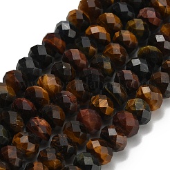 3色の天然タイガーアイビーズ連売り  多面カット  ロンデル  染め＆加熱  カラフル  8x5.5mm  穴：1.2mm  約69個/連  15.16''（38.5センチメートル）&nbsp;G-Z111-A02-02