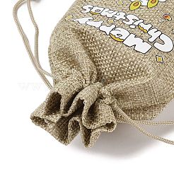 クリスマスプリントの黄麻布の梱包ポーチ、巾着袋  長方形  淡い茶色  ろうそく  14x10x0.01cm&nbsp;ABAG-Q053-02A-02