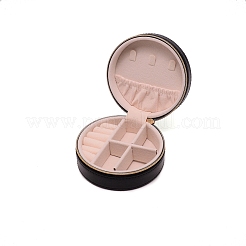 Puレザージュエリーボックス  フォームマット付き  フラットラウンド  ブラック  10.05x4.85cm&nbsp;LS-CON-WH0002-01A