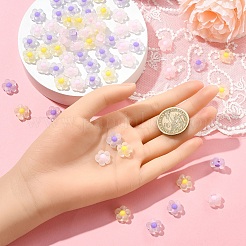 90個3色透明アクリルビーズ  艶消し  二層ビーズ  花  ミックスカラー  12x12.5x6mm  穴：2.5mm  30個/カラー&nbsp;TACR-YW0002-24