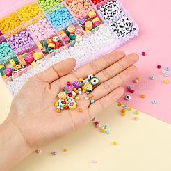 DIYジュエリー作成キット  ベーキングペイントガラスシードビーズ6/0個を含む  ABSプラスチックビーズ  ポリマークレイビーズ  アクリルビーズ  弾性水晶の線とステンレス鋼のはさみ  ミックスカラー  ビーズ：2395~2635個/セット&nbsp;DIY-YW0003-70