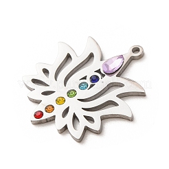チャクラ 304ステンレススチール ラインストーンペンダント  蓮のチャーム  ステンレス鋼色  26.5x25x3mm  穴：1.5mm&nbsp;RB-CBA27F2-01P