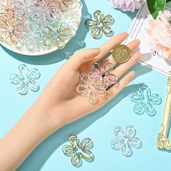 30色メッキUVアクリルビーズ5個  虹色の  花  ミックスカラー  43x43x6.5mm  穴：1.8mm  6個/カラー&nbsp;TACR-YW0003-24
