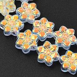 電気メッキガラスビーズセット  花  ABカラーメッキ  半分メッキ  クリアAB  12x13x5mm  穴：1mm  約50個/連  25.59''（65センチメートル）&nbsp;EGLA-P069-02A-AB01