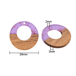 透明樹脂＆ウォールナットウッドチャーム  金箔  フラットラウンド  ミックスカラー  28x3mm  穴：2mm  20個/箱&nbsp;RESI-CJ0001-73