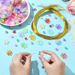 DIY 丸型花アクリルビーズジュエリー作成キット  ミックスカラー  ビーズ：8~18.5x8~20.5x6.5~8mm  穴：2.5mm&nbsp;DIY-CJ0002-82
