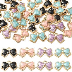 30本合金エナメルペンダント  蝶結び  ライトゴールド  ミックスカラー  10x16x2mm  穴：1.4mm&nbsp;ENAM-YW0006-09