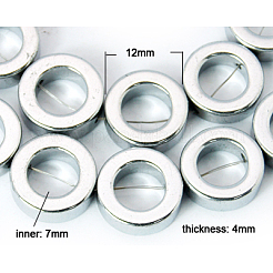 非磁性合成ヘマタイトビーズ連売り  ドーナツ  プラチナメッキ  12x4mm  穴：1mm  約36個/連  16インチ&nbsp;X-G-Q664-2