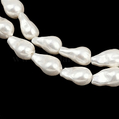 電気メッキガラスビーズ連売り  模造パール  ナゲット  ホワイト  13~15x7.5x8mm  穴：1.2mm  約29個/連  15.35''（39センチメートル）&nbsp;GLAA-H039-01