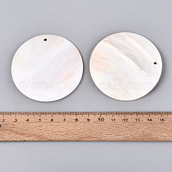 天然淡水シェルの大きなペンダント  ディスクチャーム  貝殻色  60~60.5x3~4mm  穴：2.5mm&nbsp;SHEL-Q028-14