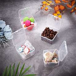 クリアプラスチックビーズ収納ケース  ヒンジ付き蓋付き  フリップカバー  正方形  ホワイト  5.5x5.5x3.5cm  インナーサイズ：5.1x5.1センチメートル&nbsp;CON-WH0074-63A