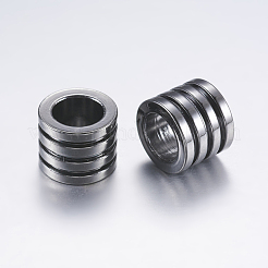 304ステンレススチールビーズ  コラム  スジ入りビーズ  ガンメタ色  10x8mm  穴：6.5mm&nbsp;STAS-P183-11B