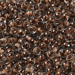 透明なガラスの丸いシードビーズ  色の内側  ラウンド  ココナッツブラウン  6/0  4x3mm  穴：1.2mm  約161個/10g&nbsp;X1-SEED-B001-05A-20