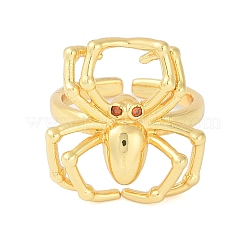 ハロウィン スパイダー 真鍮 ラインストーン オープン カフ リング  女性のための  18KGP本金メッキ  クモ：21x20mm&nbsp;RJEW-S419-01G-01