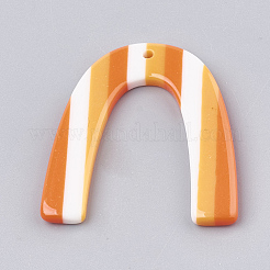 樹脂チャーム  縞模様のU字型  オレンジ  38x32~35x3~4mm  穴：1.5mm&nbsp;CRES-T008-38E