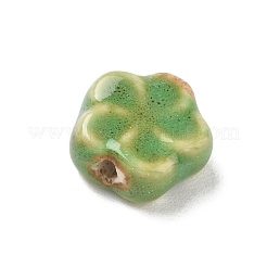 ヴィンテージの手作り磁器ビーズ  ファンシーアンティーク施釉磁器  オリーブドラブ  花  16x16.5x7mm  穴：2.5mm&nbsp;PR-CBA83CE-01E