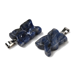 天然石ソーダライトペンダント  201ステンレススチール製金具付き  フクロウ  24~25x14.5~16x7mm  穴：4x7.5mm&nbsp;G-B127-09P-01