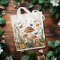 キャンバスレディーストートバッグ  ハンドル付き  ショッピング用ショルダーバッグ  長方形  キノコ  38x40cm&nbsp;ABAG-WH0056-003