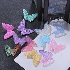 5個の蓄光アクリルビーズ  グリッターパウダー付き  暗闇で光る  蝶  ミックスカラー  27x37mm  穴：2mm&nbsp;PW-WG6B35B-01