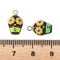 不透明アクリル＆合金ペンダント  スカルチャーム  ミックスカラー  ゴールドカラー  13x9.5x7.5mm  穴：1.6mm&nbsp;PALLOY-JF05969-02