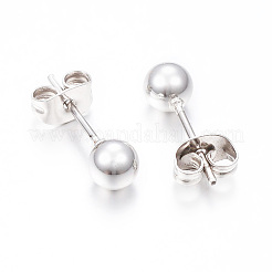 304ステンレススチールスタッドピアス  低刺激性のイヤリング  耳ナッツ  ラウンド  銀  16x5mm  ピン：0.8mm  12のペア/カード&nbsp;EJEW-H353-03S-5MM