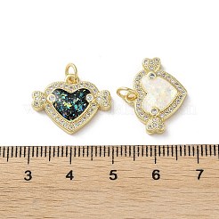 真鍮マイクロパヴェクリアキュービックジルコニアペンダント  カドミウムフリー＆鉛フリー  合成オパールと  18KGP本金メッキ  翼のあるハートのチャーム  ミックスカラー  15x19x3mm  穴：3.5mm&nbsp;KK-C045-36G