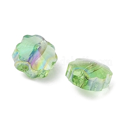 透明な電気メッキガラスビーズ  ABカラー  ファセットクローバー  薄緑  7.5x7.5x5mm  穴：1mm&nbsp;GLAA-D016-15A