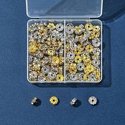 120個2色の真鍮クリスタルラインストーンスペーサービーズ  グレードA  ウェーブエッジ  ゴールデンの金属色  ロンデル  プラチナ·ゴールデン  8x3.8mm  穴：1mm  60個/カラー&nbsp;RB-FS0001-06