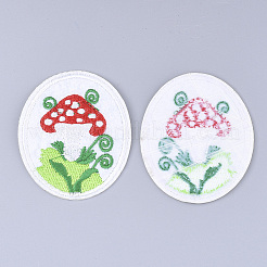 機械刺繍布地手縫い/アイロンワッペン  アップリケ  マスクと衣装のアクセサリー  きのこの楕円形  カラフル  64x53x1.5mm&nbsp;X-FIND-T030-233