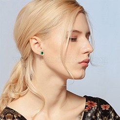 キュービックジルコニア オーバル ペンダント ネックレス & リンク ブレスレット & カフ リング & スタッド イヤリング  女性用プラチナ真鍮ジュエリーセット  グリーン  413mm  167mm  内径：17mm  13.5x11.5mm  ピン：0.7mm&nbsp;SJEW-SZC0001-01B