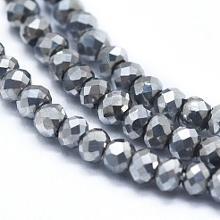 電気メッキガラスビーズセット  フルメッキ  多面カット  そろばん  プラチナメッキ  2x1.5~1.6mm  穴：0.8mm  約220~230個/連  13~14.4インチ（33~36.8cm）。&nbsp;GLAA-F079-A-FP03
