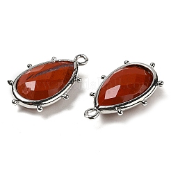 天然石レッドジャスパーペンダント  プラチナ真鍮エッジ付き  多面カット  ティアドロップ  22.5x14x5.5mm  穴：1.6mm.&nbsp;G-B009-02P-L