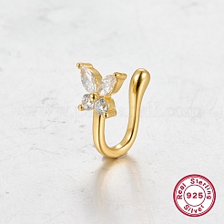 女性用キュービックジルコニアバタフライカフイヤリング  スターリングシルバージュエリー925個  18KGP本金メッキ  12x7x7mm&nbsp;EJEW-F317-33G