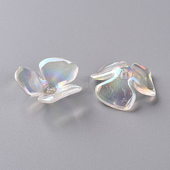 3枚の花弁透明アクリルビーズキャップ  ABカラーメッキ  花  クリアAB  21.5x22x7mm  穴：1.6mm&nbsp;TACR-S156-016