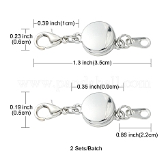 合金マグネットクラスプ  ロブスタープロングクラスプとチェーンタブ付き  フラットラウンド  プラチナ  35mm  クラスプ：12x7x2.5mm  チェーンタブ：長さ22mm  フラットラウンド：9x5x0.5mm&nbsp;FIND-YW0002-09P