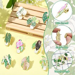 植物テーマのエナメルピン9個、9スタイル  バックパック用合金ラペルピンバック  ゴールドカラー  ミックスカラー  30~36x16~30mm  1個/スタイル&nbsp;JEWB-CJ0003-57