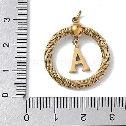 304ステンレスペンダント  文字が刻まれたねじれたフラットラウンド  イオンプレーティング（ip）  18KGP本金メッキ  丸カンと201個のステンレススチールビーズ付き  文字a  27x23.5~24x6mm  穴：3mm&nbsp;STAS-D154-01A-G
