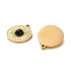 天然黒曜石のフラットラウンドいチャーム  304ステンレススチールセッティング  14KGP本金メッキ  13.5x12x3mm  穴：1.2mm&nbsp;STAS-L022-079G