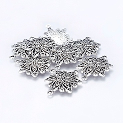 チベットスタイルのリンクコネクター  花  カドミウムフリー＆鉛フリー  アンティークシルバー  40x28x2.5mm  穴：2.5mm&nbsp;LS-LF9500Y