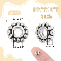 チベットスタイルのスペーサービーズ300個  スノーフレーク  クリスマスのために  アンティークシルバー  7x2mm  穴：2.5mm&nbsp;TIBE-HY0001-15