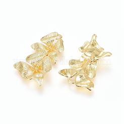 真鍮製コネクター  長持ちメッキ  花  18KGP本金メッキ  25.5x15x3mm  穴：0.8mm&nbsp;KK-G389-33G